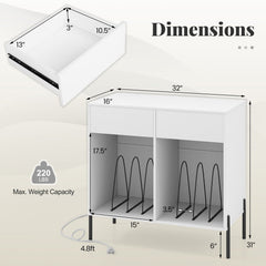 Record Player Stand with Power Outlets Double Wide Turntable Stand Vinyl Record Storage Table-White