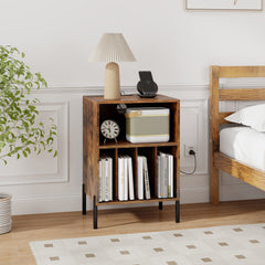 Record Player Stand with Record Storage Shelf and Charging Station-Coffee