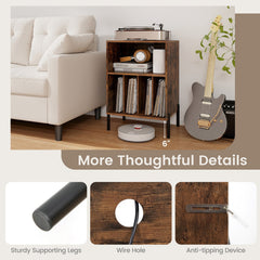 Record Player Stand with Record Storage Shelf and Charging Station-Coffee