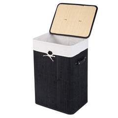 Rectangle Bamboo Hamper Laundry Basket Washing Cloth Bin Storage Bag Lid 3 color-Black