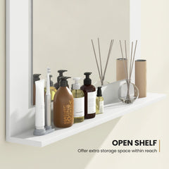Rectangle Bathroom Mirror with Shelf 23.5 x 17.5 Inch and Wood Frame-White