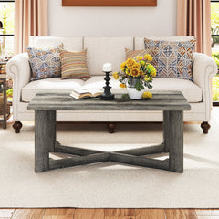 Rectangle Coffee Table Rubber Wood with X-Shaped Base-Gray