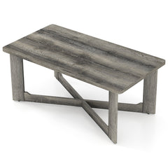 Rectangle Coffee Table Rubber Wood with X-Shaped Base-Gray