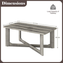 Rectangle Coffee Table Rubber Wood with X-Shaped Base-Gray