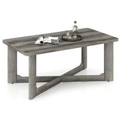 Rectangle Coffee Table Rubber Wood with X-Shaped Base-Gray