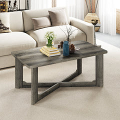 Rectangle Coffee Table Rubber Wood with X-Shaped Base-Gray