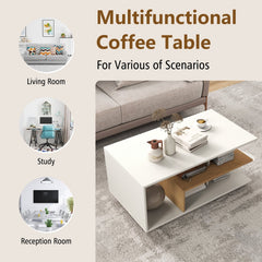 Rectangular 3-Tier Coffee Table with L-Shaped Middle Shelf, White
