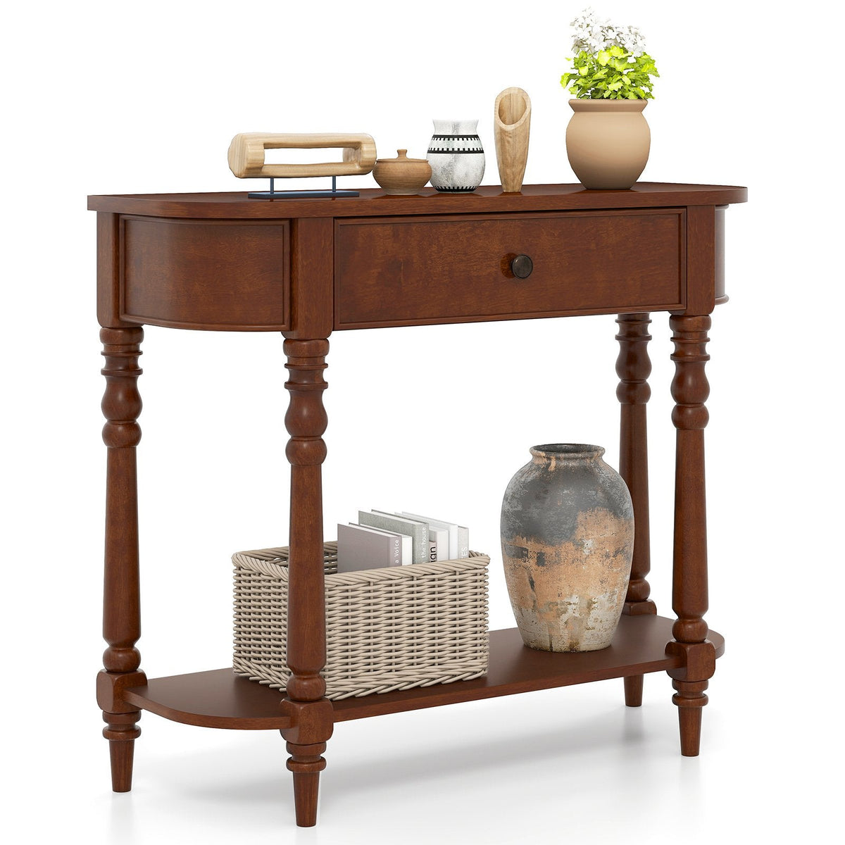 Retro Console Table 36 inchesL Wooden 2-Tier Narrow Behind Couch Foyer Table-Brown