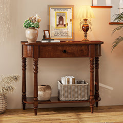 Retro Console Table 36 inchesL Wooden 2-Tier Narrow Behind Couch Foyer Table-Brown