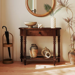 Retro Console Table 36 inchesL Wooden 2-Tier Narrow Behind Couch Foyer Table-Brown
