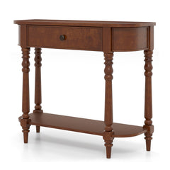 Retro Console Table 36 inchesL Wooden 2-Tier Narrow Behind Couch Foyer Table-Brown