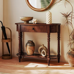Retro Console Table 36 inchesL Wooden 2-Tier Narrow Behind Couch Foyer Table-Brown