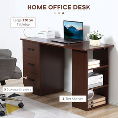 Computer Desk, 47" Writing Table with 3-Tier Shelves and 3 Reversible Drawers for Home Office, Bedroom, Black