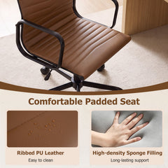 Ribbed Office Chair High Back PU Leather for Home Office with Adjustable Height-Brown
