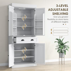 71" Kitchen Pantry Cabinet with LED Lights, 6 Spice Racks, a Drawer and 4 Adjustable Shelves, Black