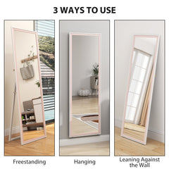 64" x 21" Full Length Mirror, Rectangular Full Body Mirror with Frame, Standing, Hanging or Leaning, White and Pink
