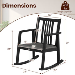Rocking Chair with Slatted Back and Curved Armrests-Black