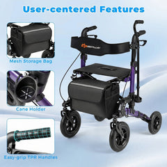 Rollator Walker for Seniors Folding Rolling Walker with Seat-Purple