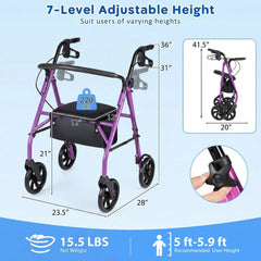 Rollator Walker with Seat and Height Adjustable Handles-Purple