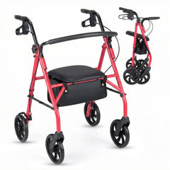 Rollator Walker with Seat and Height Adjustable Handles-Red