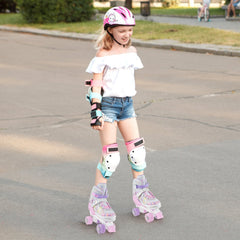 Roller Skates for Teens 4 Sizes Adjustable with Light-up Wheels for Boys Girls Ages 13+-Light Pink