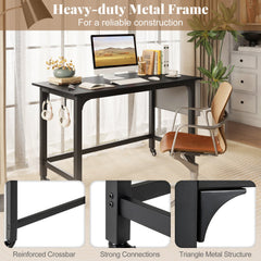 Rolling Computer Desk with Headphone Hooks and Lockable Wheels for Home Office-Black