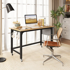 Rolling Computer Desk with Headphone Hooks and Lockable Wheels for Home Office-Natrual