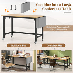 Rolling Computer Desk with Headphone Hooks and Lockable Wheels for Home Office-Natrual