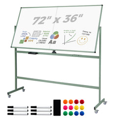 Rolling Double-Sided Magnetic Whiteboard on Wheels with Stand and Aluminum Alloy Frame-Green