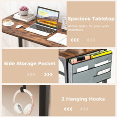 Rolling Home Office Computer Desk with Detachable Fabric Bag-Rustic Brown