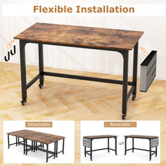 Rolling Home Office Computer Desk with Detachable Fabric Bag-Rustic Brown