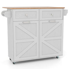 Rolling Kitchen Island with Trash Can Cabinet and Rubber Universal Wheels-Grey