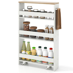 Rolling Kitchen Slim Storage Cart Mobile Shelving Organizer with Handle-White