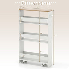 Rolling Kitchen Slim Storage Cart Mobile Shelving Organizer with Handle-White