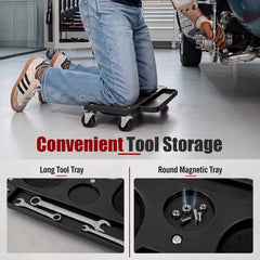 Rolling Knee Creeper with 360° Swivel Casters Lightweight Kneeling Pads-Black