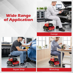 Rolling Mechanic Stool with Cushioned Seat and 5 Wheels 330 LBS-Red