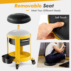 Rolling Mechanic Stool with Removable Padded Seat and Drawers-Yellow