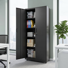 Rolling Metal Storage Cabinet 73 Inches Lockable File Cabinet with 4 Smooth Wheels-Black