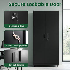 Rolling Metal Storage Cabinet 73 Inches Lockable File Cabinet with 4 Smooth Wheels-Black