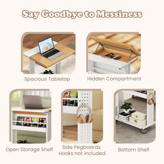 Rolling Portable Desk Laptop Desk with Tilting Tabletop Hidden Compartment-Natural