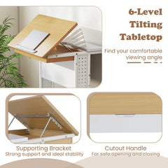 Rolling Portable Desk Laptop Desk with Tilting Tabletop Hidden Compartment-Natural
