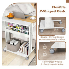 Rolling Portable Desk Laptop Desk with Tilting Tabletop Hidden Compartment-Natural