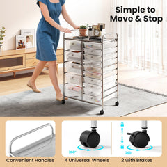 Rolling Storage Cart 15-Drawer Trolley with Chrome Plated Metal Frame-Transparent