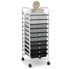 10 Drawer Rolling Storage Cart Organizer with 4 Universal Casters-Gradient Gray