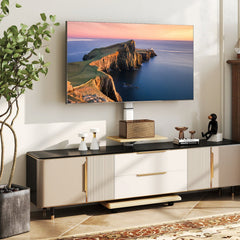 Rolling TV Stand on Wheels Mobile TV Cart for 32-75 Inch TVs Portable AV Cart-Natural
