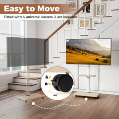 Rolling TV Stand on Wheels Mobile TV Cart for 32-75 Inch TVs Portable AV Cart-Natural