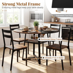 Round Dining Table for 4-6 with Storage Shelf and Metal Legs-Rustic Brown