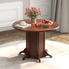 Round Dining Table with Pedestal Base for 4-6 People-Walnut