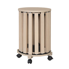 Set of 4 Round Nesting Stools with Rolling Base, Natural Rubber Wood, Stack to 24 Inch Column