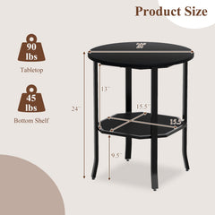 Round Side Table Small End Table with Storage Shelf 2-Tier Nightstand for Small Space-Black